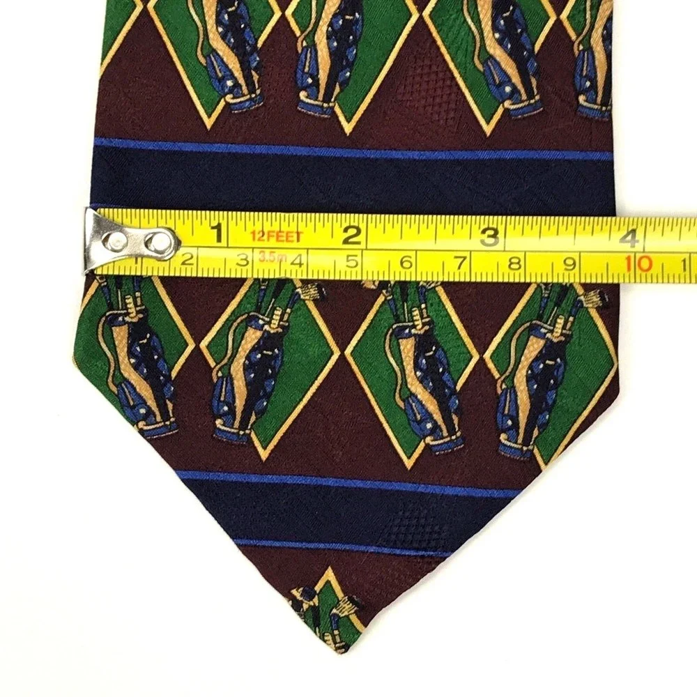 Tommy Hilfiger Men's 100% Silk Geometric Striped Golf Club Bag Novelty Necktie